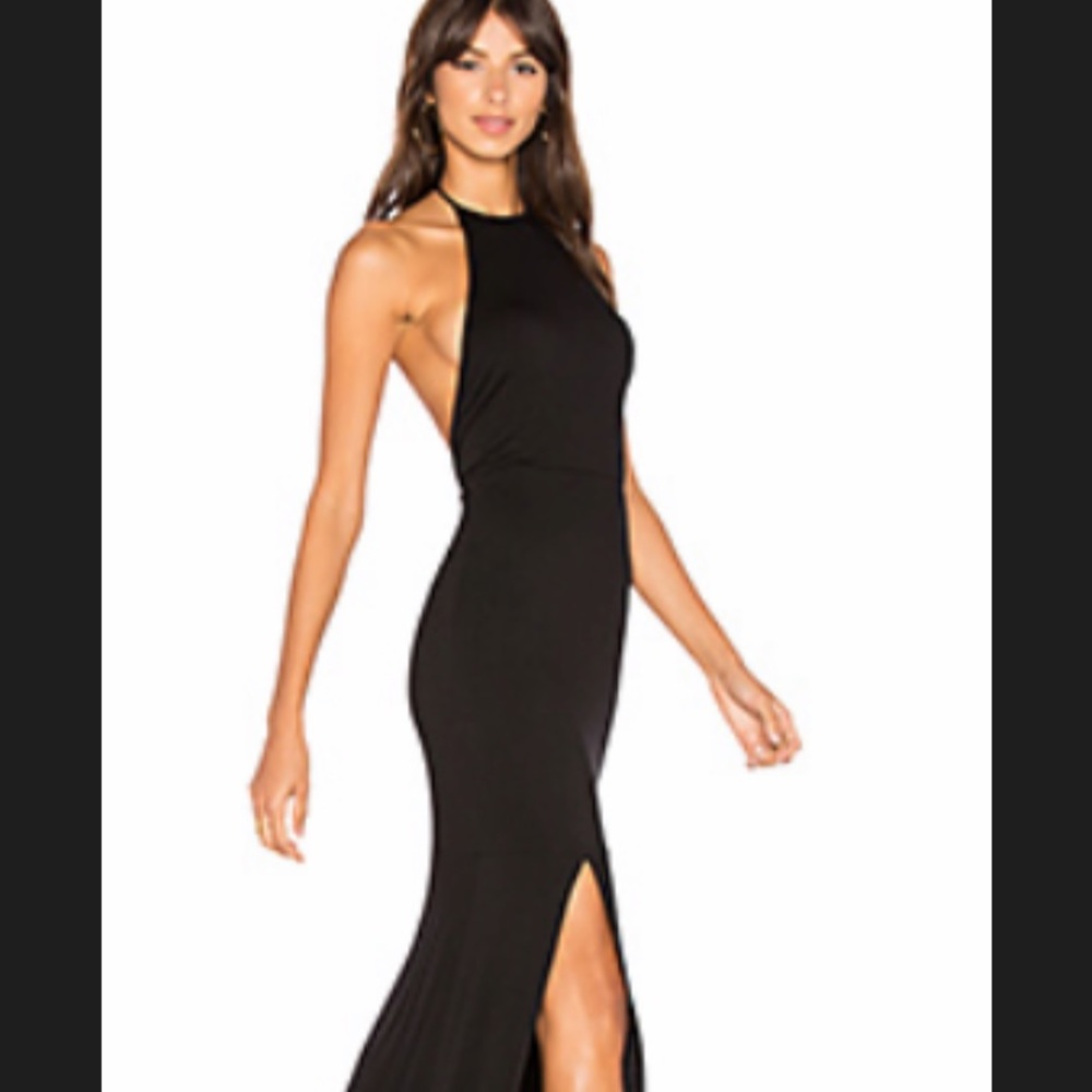 Revolve Dress - Long Black Halter with side slit